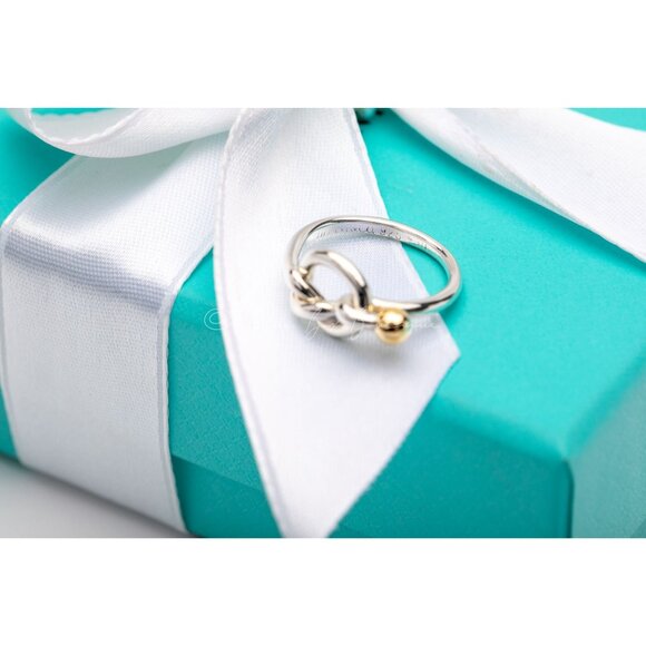 Tiffany & Co. Ring "Love Knot" Band in 18k Gold Sterling Silver Vintage Size 4.5 - Picture 7 of 8